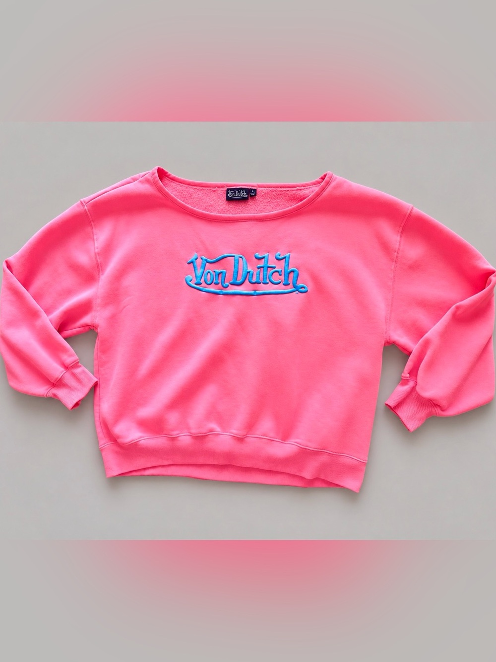 Authentic Von Dutch Peachy Pink Crewneck Sweatshirt with Blue Logo - Picture 1 of 5